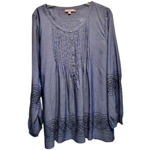 Calypso St. Barth Blue Long Sleeve Viscose Embroidered Tunic - Size L